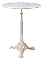 FRENCH MARBLE-TOP CAST IRON BISTRO PEDESTAL TABLE