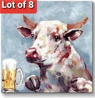 Lot of 8, Abstract Cow Canvas, Animal & Beer Pictu