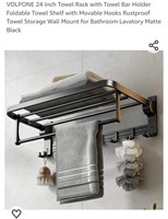 24" Towel Rack w/ Movable Hooks, Foldable,  Matte