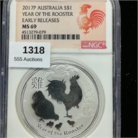 1318 AUSTRALIA $1 MS69 NGC YEAR OF THE ROOSTER