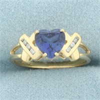 Heart Sapphire and Diamond Ring in 14k Yellow Gold