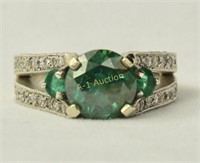 Green Diamond and Emerald Ring
