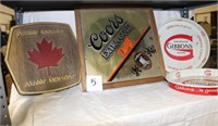 COORS MIRROR, MOLSON WALL DECORATION & 2 GIBBONS