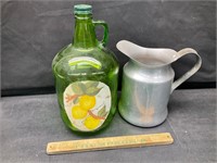 Green jug and aluminum pitcher