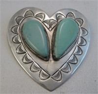 Navajo SS Turquoise Heart Pin - Hallmarked