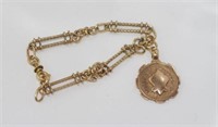 9ct rose gold fob chain bracelet & fob
