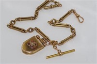 9ct yellow gold fob chain with 9ct & 15ct clasps