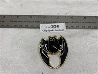 Vintage Black Enamel Halloween Bat Brooch Pin