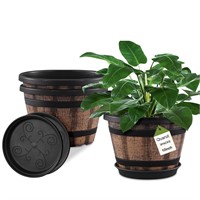Quarut 3 Pack 10 inch Plant Pots,Whiskey Barrel Pl
