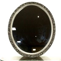 Embossed Frame Silver Toned Wall Mirror