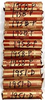 (10) Rolls 1950's Wheat Cent Penny Lot