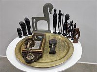 African Sculptures+Mirror+Brass Tray+Greek Horse