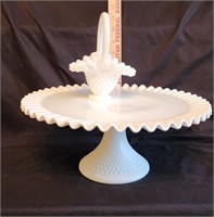 Fenton Milk Glass Hobnail Cake Plate, Mini Basket