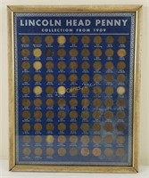 Framed Lincoln Head Penny Collection, Some Missing
