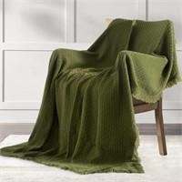50x60 Olive Green Waffle Weave Throw Blanket