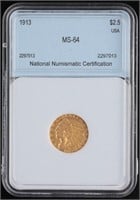 1913 Indian Head Gold $2.50 Quarter Eagle - MS64