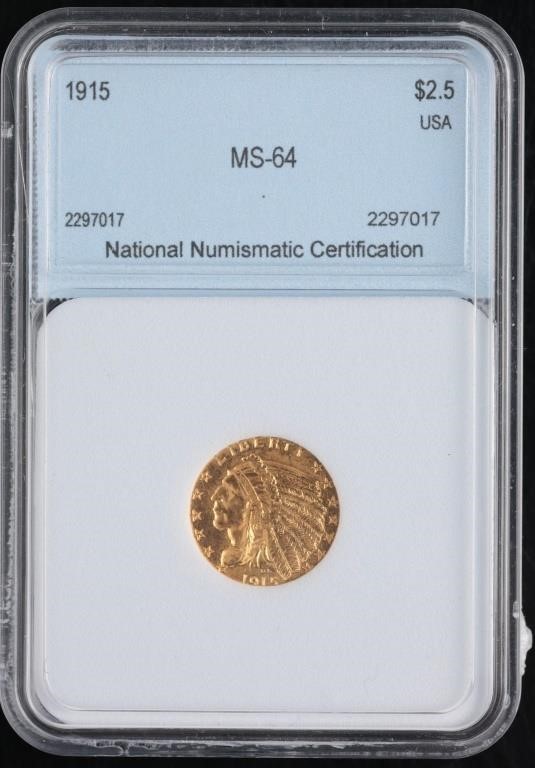 1915 Indian Head Gold $2.50 Quarter Eagle - MS64