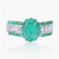 14K WHITE GOLD 1.97CT EMERALD 0.70CT DIAMOND RING