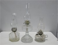 Three Glass Oil Lamps Tallest 20"