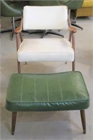 Vintage White Vinyl Chair & Green Foot Stool