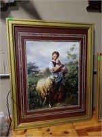 Large Framed Little Girl with Lambs