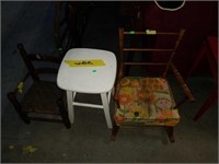 Lot of Child's Rocker and Chair & White Stool