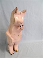 "Oh My!!", a folk art carved pig, 16" high. Damage