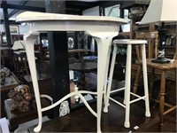 WHITE QUEEN ANNE HALL TABLE & STOOL
