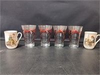 Set of 4 Coca Cola glasses, 2 Norman Rockwell