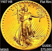 1907 HR Flat Rim $20 Gold Double Eagle GEM BU