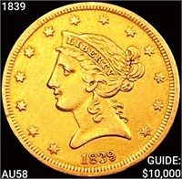 1839 $5 Gold Half Eagle CHOICE AU