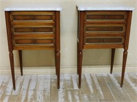 Louis XVI Style Marble Top Side Cabinets.