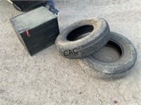 Lot of 2 Tires & Wooden Crate
