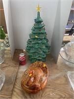 Vintage ceramic Christmas tree, ceramic turkey on