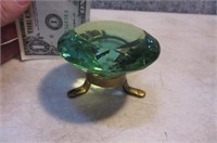 Green Glass 3" paperweight Diamond-Look Decor