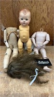 1800s fabric doll, bisque doll etc