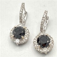 14K Gold Black & Colorless Diamond Earrings