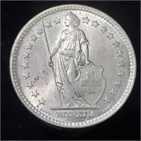 1964 Switzerland Silver 2 Francs  - 0.2685 oz ASW