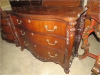 CHERRY CARVED 3 DRAWER SERPENTINE FRONT CHEST
