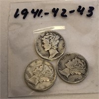 SILVER Mercury Dime LOT 1941-1942-1943