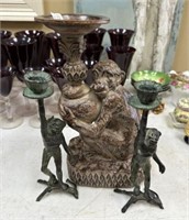 Three Metal Monkey Candle Holders