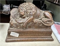 Ceramic Patina Resting Lion Statue