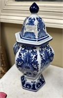 Modern Blue and White China Lidded Vase