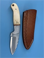 Hunting knife 7.5" long bone handle with leather s