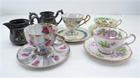 Lefton & Bone China Teacups & Etched Silverplate..