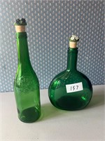 2 GREEN BOTTLES 11 1/2" TALLEST