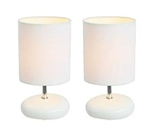 Set of 2, Small Stone Look Table Bedside Lamp