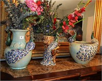 3 Peacock vases - 1 damaged