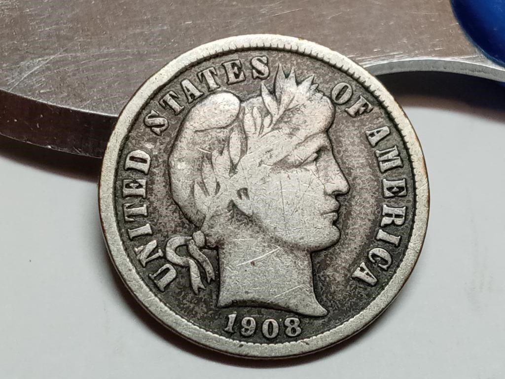 OF) 1908 partial Liberty silver Barber dime