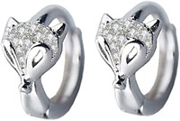 Round .20ct White Topaz Fox Animal Hoop Earrings